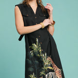 Black Safari Button Front Dress