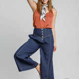 Dark Denim Western Style Button Front Pants