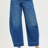 Dark Crop Stretch Barrel Denim | Mid Rise