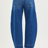 Dark Crop Stretch Barrel Denim | Mid Rise