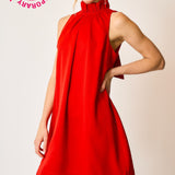 Red Hot High Neck Tie Back Dress