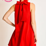Red Hot High Neck Tie Back Dress