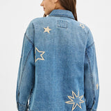 Star Embroidered Denim Jacket | Medium Wash