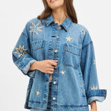 Star Embroidered Denim Jacket | Medium Wash