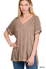 Washed Raglan V Neck Tee