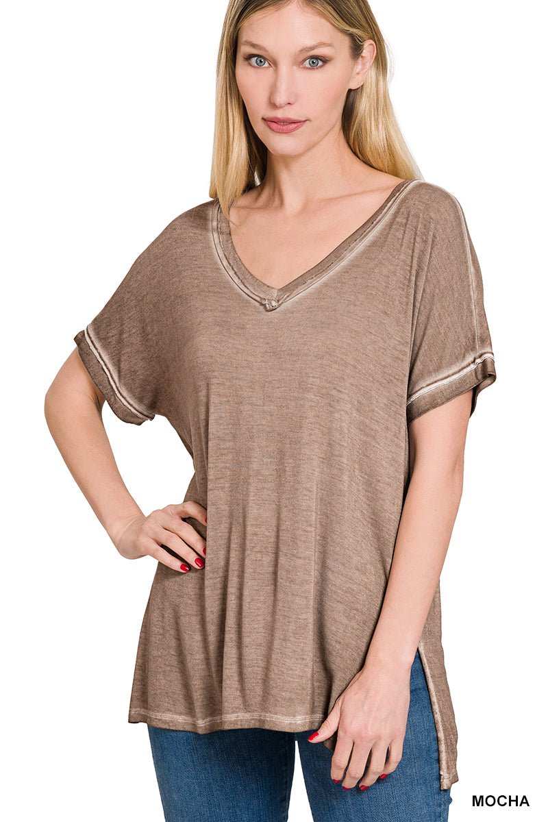 Washed Raglan V Neck Tee