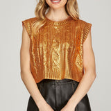 Cable Knit Metallic Crop Sweater