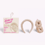 Set of two cream plush wrist bands and a matching plus headband