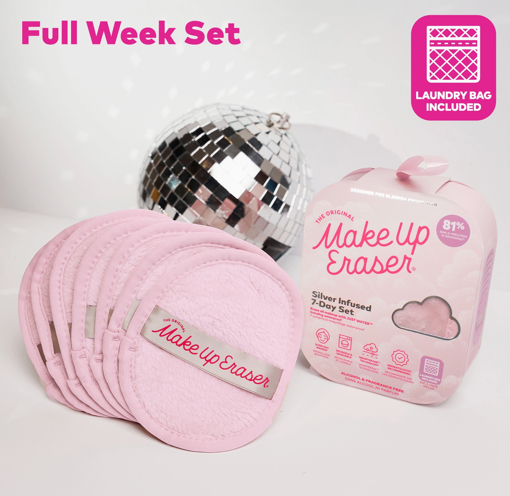 Set of 7 Makeup Eraser pads infused with silver for acne prone skin