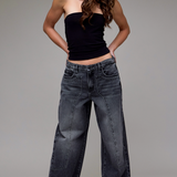 Grey Classic Patch Oversized Baggy Denim | High Rise