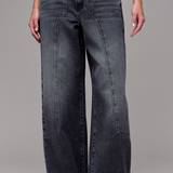 Grey Classic Patch Oversized Baggy Denim | High Rise