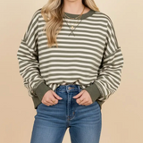 Cream + Olive Striped Ease Pullover