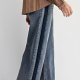 Denim Wide Leg Dark Contrast Panel Denim