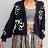 Navy Floral Embroidered Cardigan
