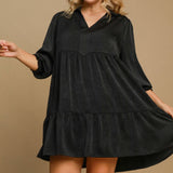 Crinkle Tiered Dress with Collar & Smock Cuff
