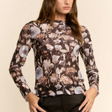 Black Enchanting Floral Mock Neck Sheer Mesh