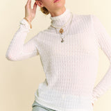 White Texture Mock Neck Mesh