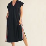Black On The Town Midi Dress with Contrast Trim