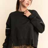 Black Contrast Stitch Crew Sweatshirt