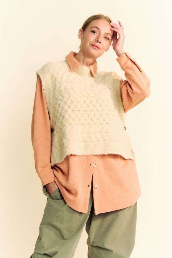 Beige Thick Rib Sweater Vest