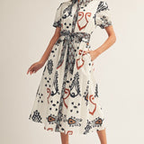 Ivory + Black Boho Maxi Button Front Dress