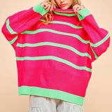 Neon + Fuchsia Oversize Stripe Cowl Sweater