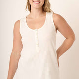 Ivory Ribbed Scoop Neck Button Tank