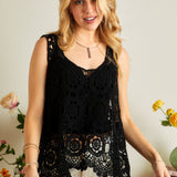 Black Crochet Oversize Flowy Tank with Scoop Neck