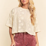 Short & Sweet Cream Floral Lace Pullover