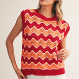 Red + Orange Wavy Crochet Sweater Tank