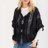 Black Daisy Lace Tie Front Kimono Top