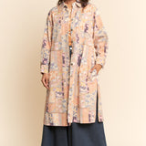 Coral Floral Denim Patchwork Long Shacket