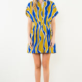 Groovy Olive Wavy Stripe Gathered Dress