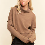 Mocha Waffle Open Cowl Neck Sweater