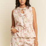 Garden Floral Tie Front Peplum Vest