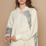 Vanilla Cream Floral Print Distressed Hoodie