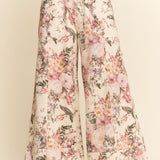 Cream Floral Elegance Wide Leg Pant