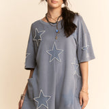 Denim Blue Washed Star Pearl Romper