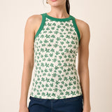 Flower Rib Knit Round Neck Tank