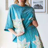 Teal Blue Star Patch Slub Boho Set