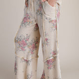 Natural Waffle Floral Wide Leg Pant