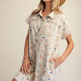Khaki Feminine Floral Collared Dress
