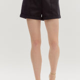 Black Pleated Roll Cuff Shorts