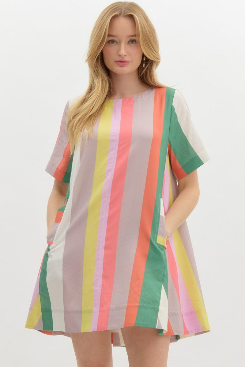 Retro Stripe Colorblock A Line Dress