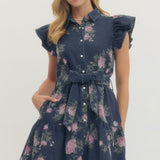 Dara Flutter Floral Denim Dress