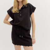 Black Scallop Collar Jersey Knit Pullover