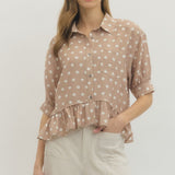 Sand Polka Dot Flutter Hem Blouse