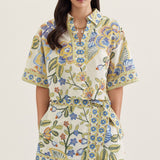 Botanical Line Art Collared Blouse