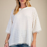 Ivory Bubble Flow Top with Lace Hem