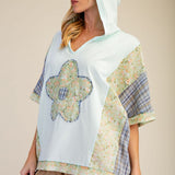 Cotton Blue Ditsy Flower Patch Short Sleeve Hoodie